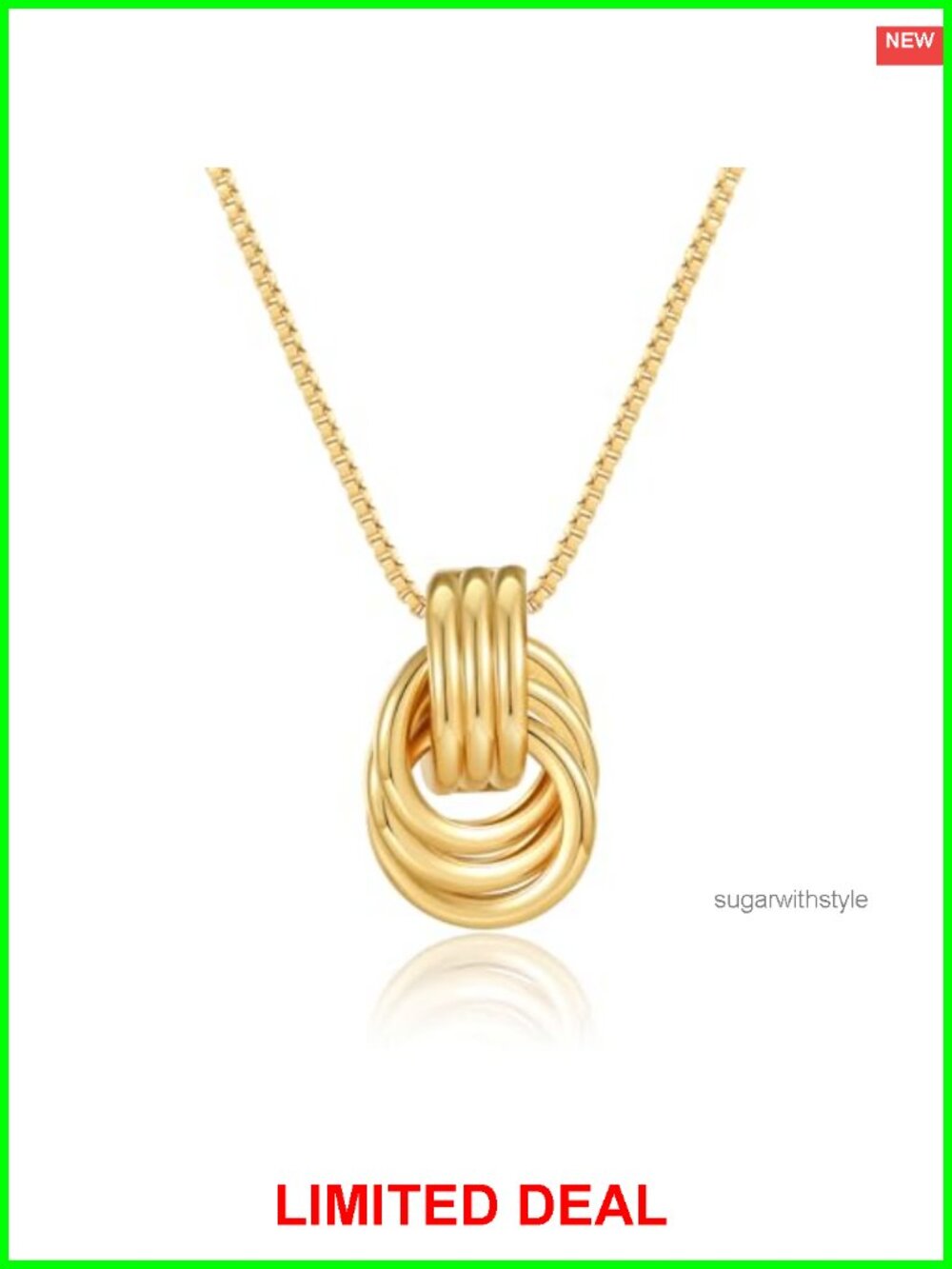 Gold Pendant Necklace Chunky Knot Statement 14K Gold Plated Snake Chain